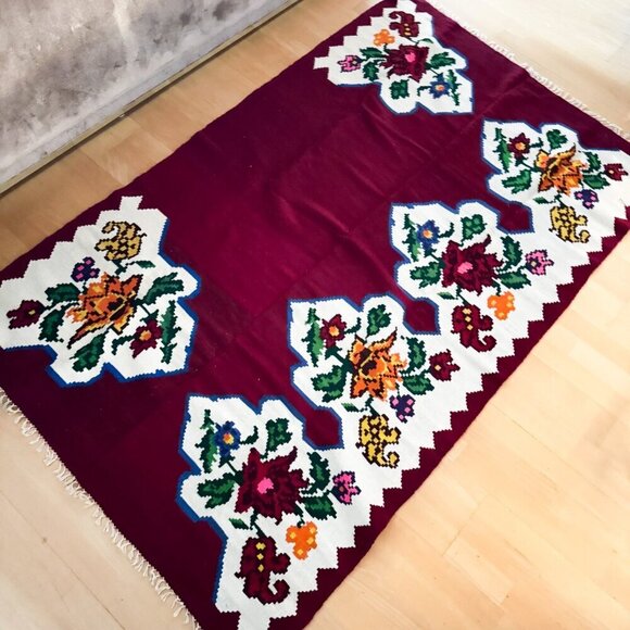 Vintage Wool Floral Handmade Rug - Picture 3 of 4